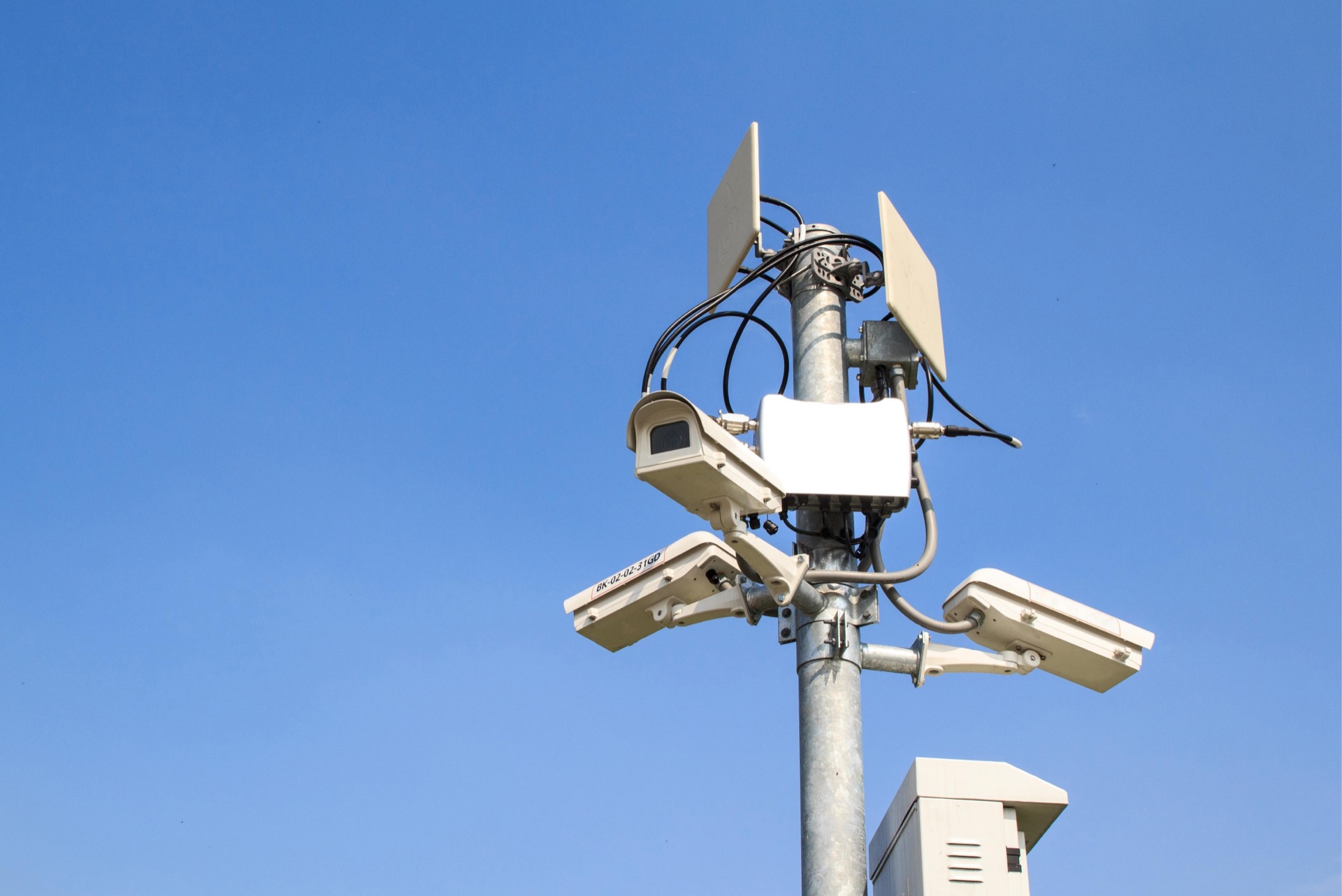 Security cameras and antennas for asset protection